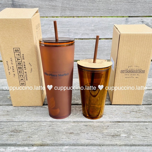 🤎NEW SET🤎2 Starbucks Pike Place Amber First Store Tumblers - Picture 3 of 5
